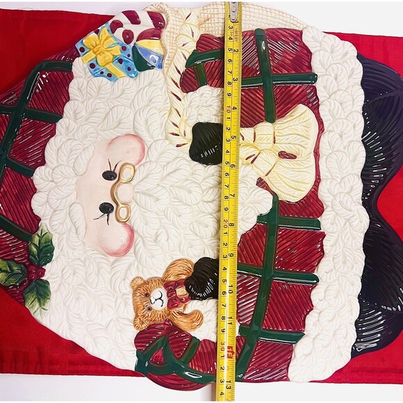 Vintage Jay Import Santa Cookie Platter Ceramic Christmas Tray 16” Plaid - Picture 13 of 14
